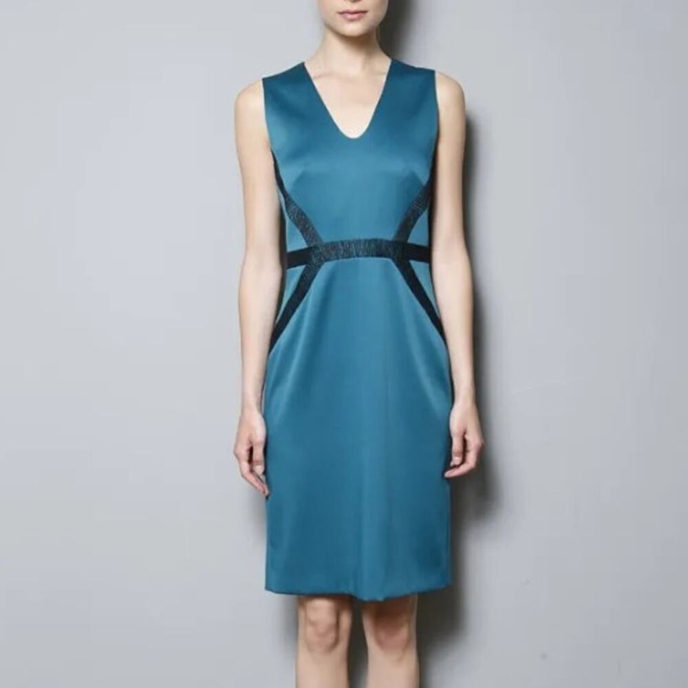 Hugo Boss Teal‎ Blue V Neck Resortwear Sheath Dress
